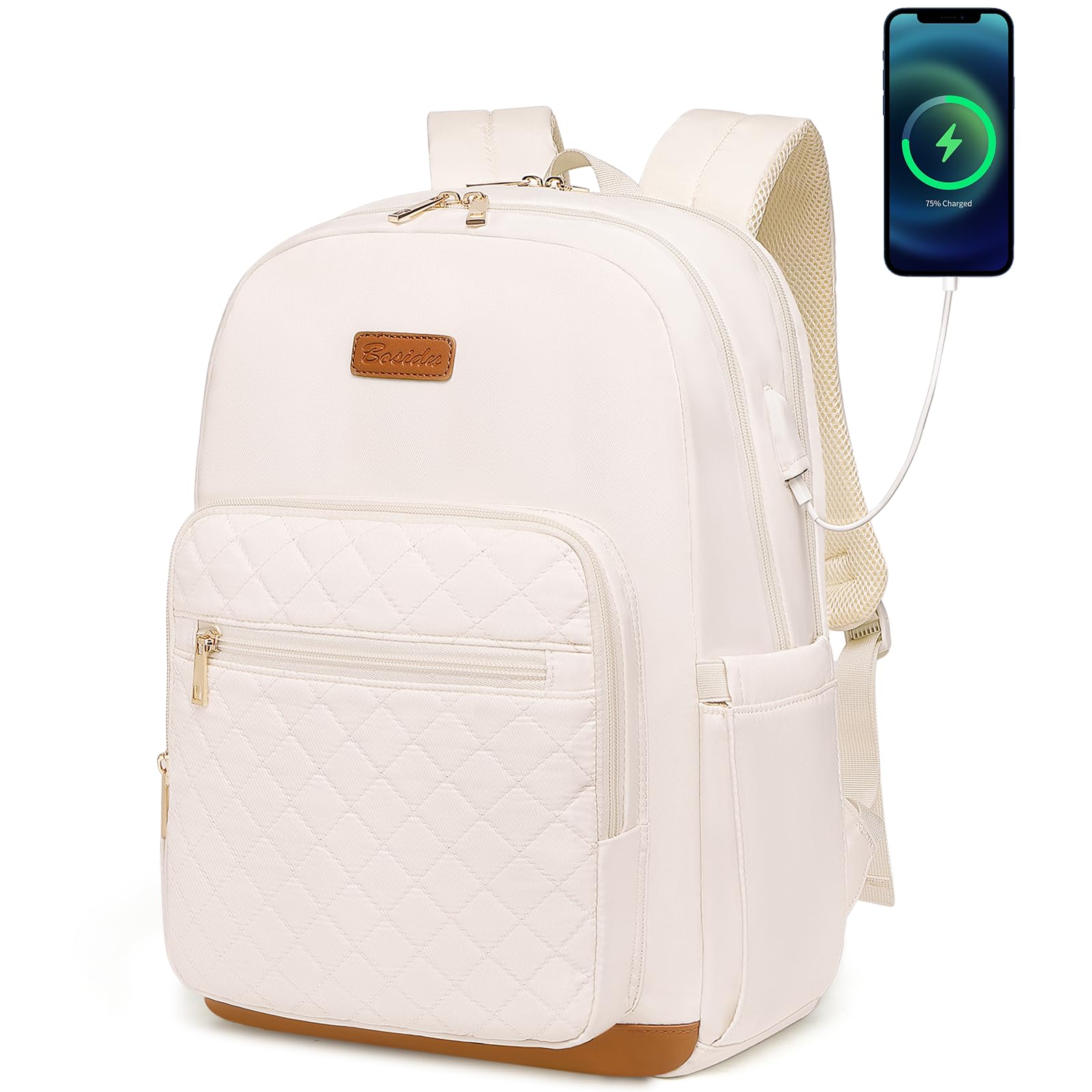 Laptop Backpack for Women, Fits 15.6 inch Travel Backpack with USB Charging Port, Stylish Quilted Work Business Computer Bag