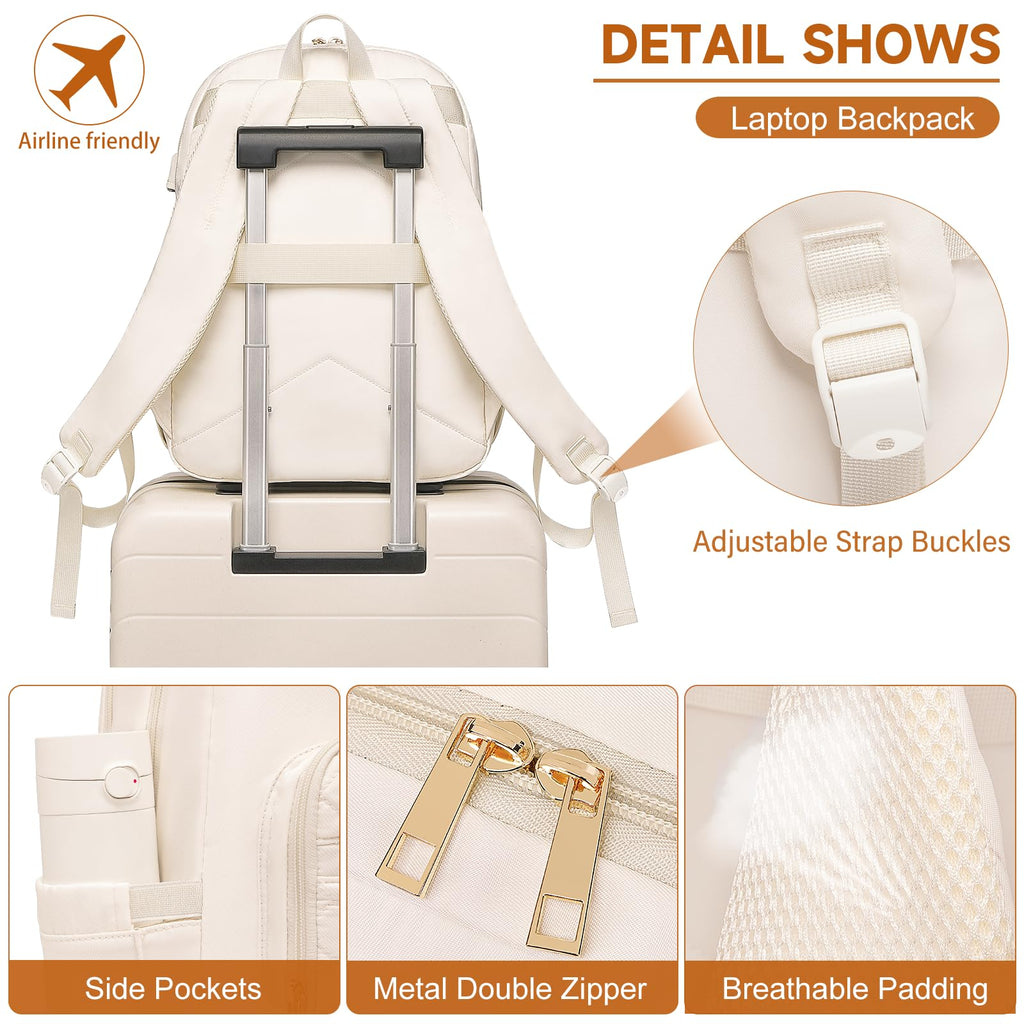 Laptop Backpack for Women, Fits 15.6 inch Travel Backpack with USB Charging Port, Stylish Quilted Work Business Computer Bag