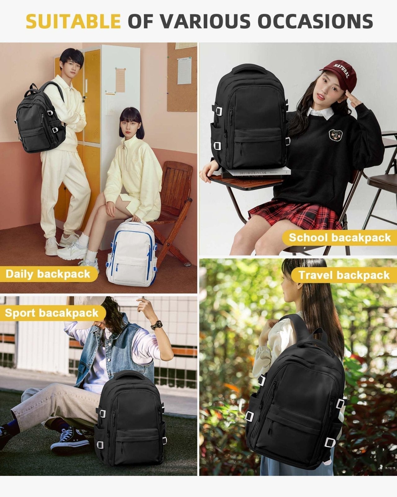 Laptop Travel Backpack for Women Men Bag College Airline Approved Carry On Luggage Backpack Lightweight Business Personal Item Bag Work Bookbags Large Capacity Waterproof Purse Casual Daypack Black