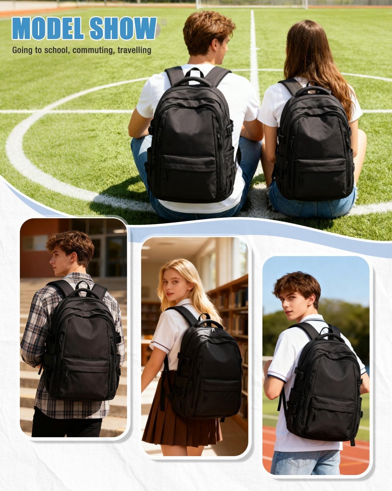 Laptop Travel Backpack for Women Men Bag College Airline Approved Carry On Luggage Backpack Lightweight Business Personal Item Bag Work Bookbags Large Capacity Waterproof Purse Casual Daypack Black