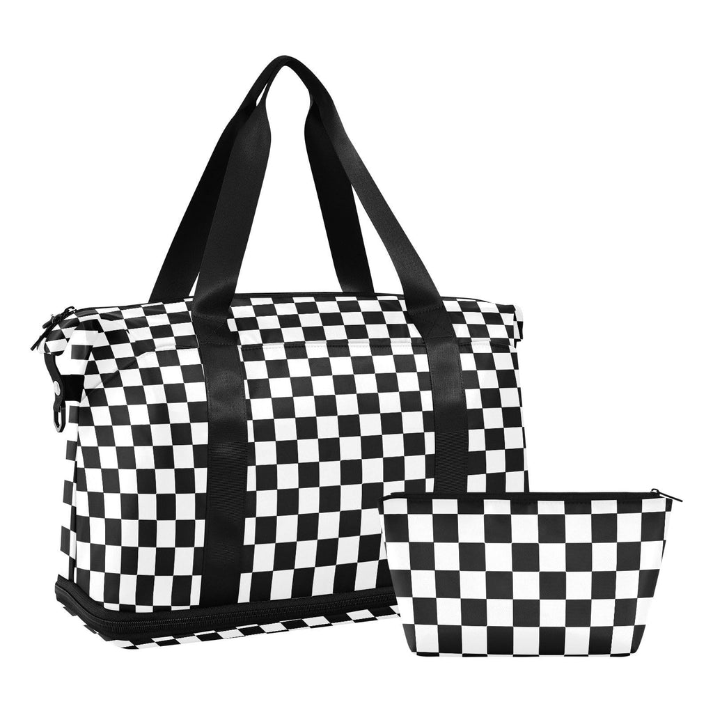 Large Capacity Large Gym Bag Buffalo Plaid Check Black White Travel Weekender Gear Bag with Toiletry for Trip