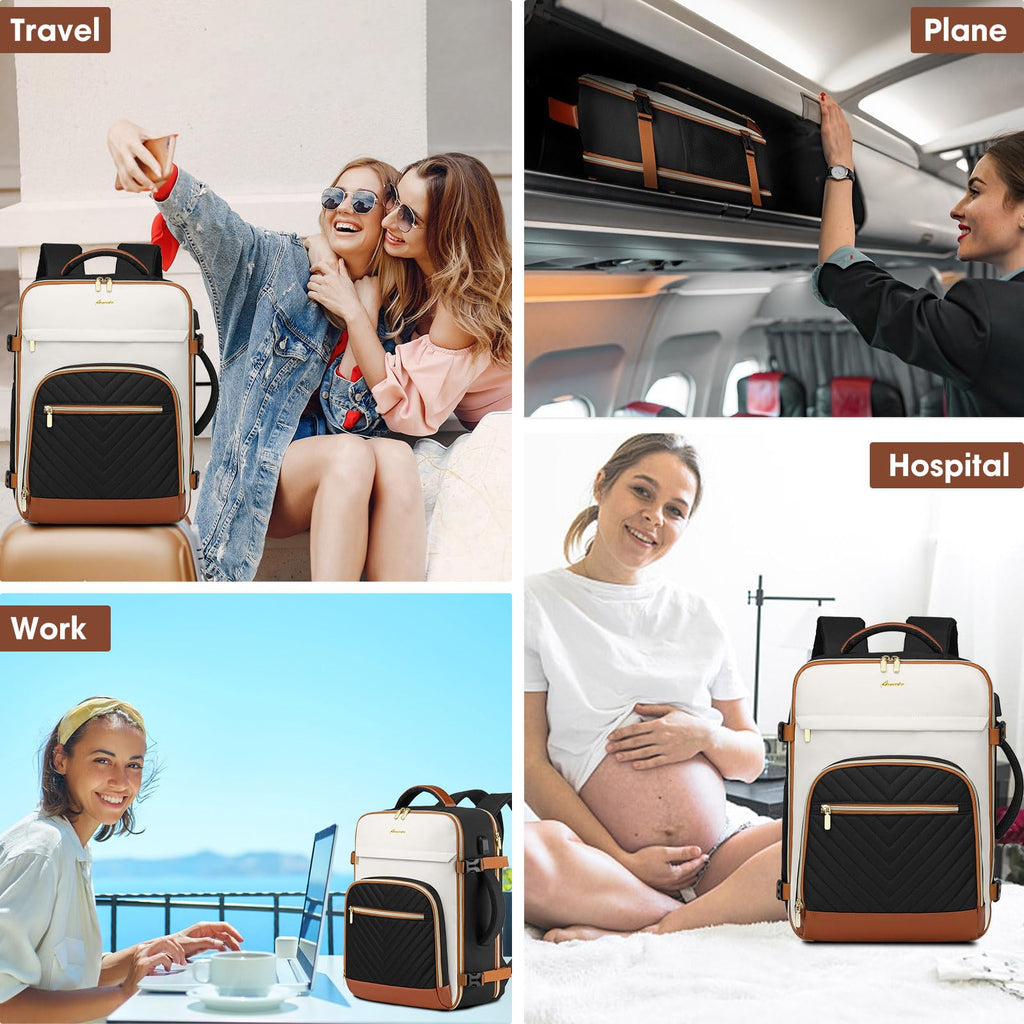 Large Carry On Travel Backpack - Flight Approved Waterproof Luggage Suitcase Backpacks Personal Item Size for Women Men fit 18 inch Laptop College Overnight Bag Weekender Daypack Beige - Black - Brown