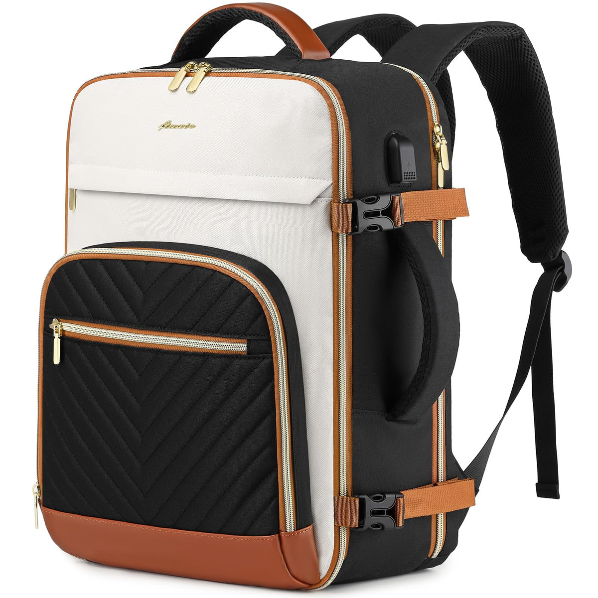 Large Carry On Travel Backpack - Flight Approved Waterproof Luggage Suitcase Backpacks Personal Item Size for Women Men fit 18 inch Laptop College Overnight Bag Weekender Daypack Beige-Black-Brown