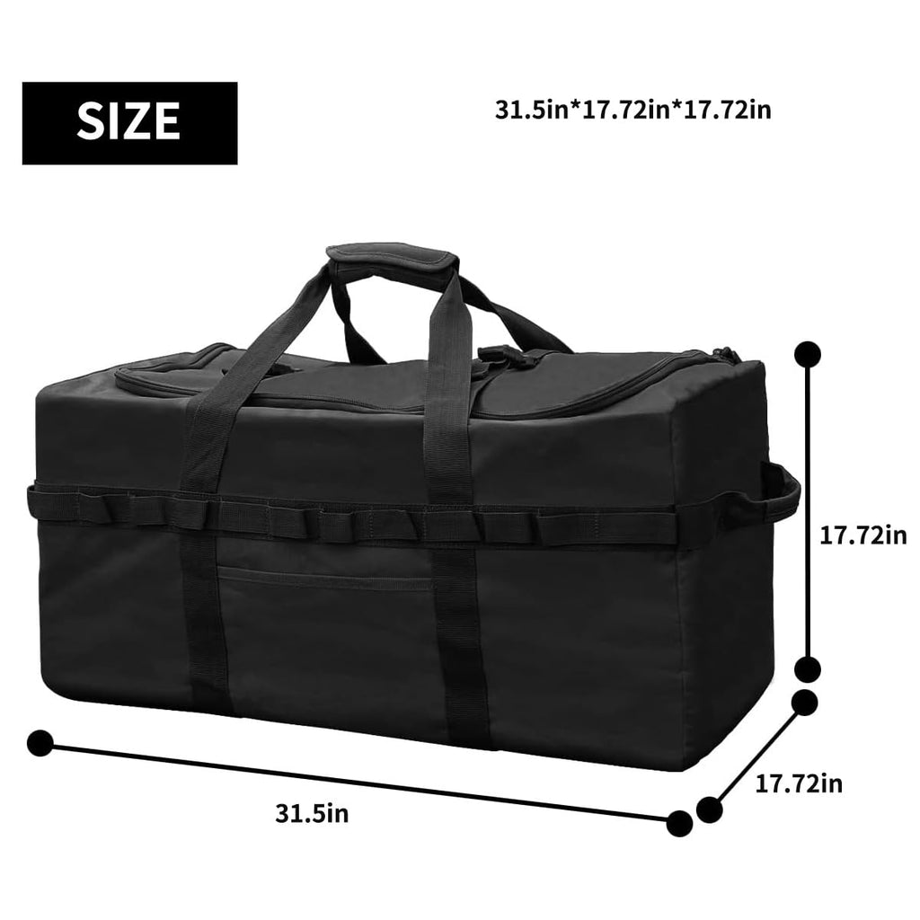 Large Military Duffle Bag Tactical Camping Storage Utility Tote Bag Camping Kitchen Organizer with Deployment Cargo Bag Travel Sports Equipment (Black, Large 31.5"x17.72"x17.72")