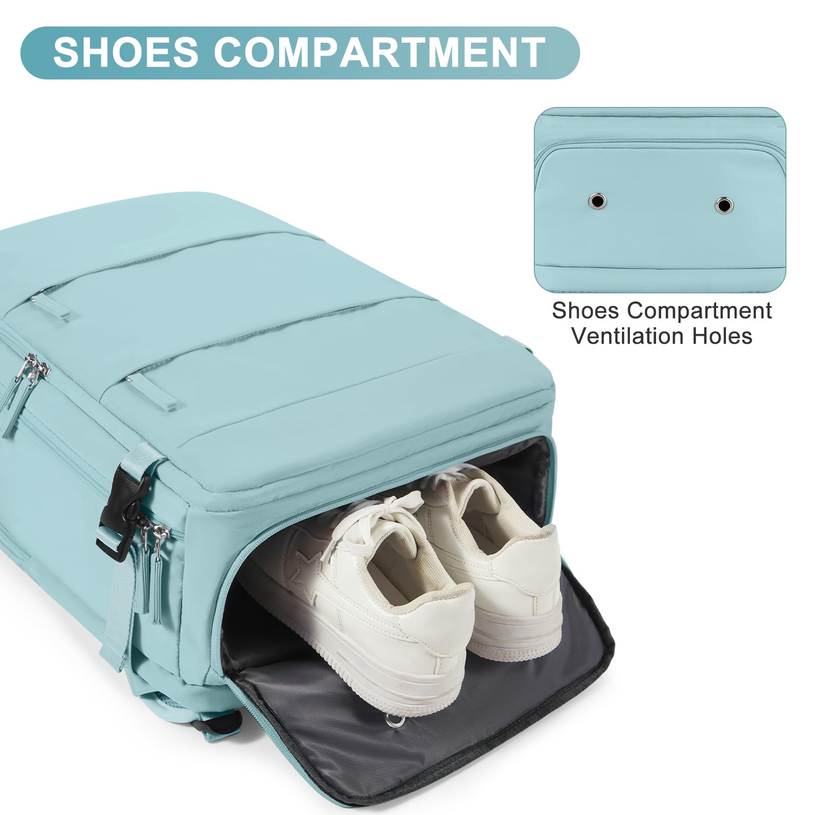 Large Travel Backpack Carry on Flight Approved Mochila De Viaje Carry on Backpack for Airplanes Spirit Airlines Personal Item Bag 18x14x8 Inches Travel Bag Traveling Backpack for Women Men Light Blue
