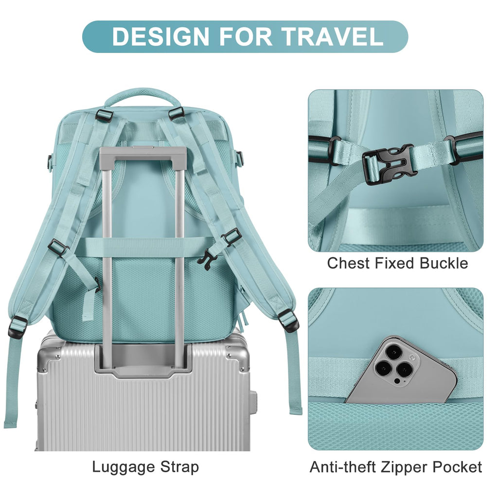 Large Travel Backpack Carry on Flight Approved Mochila De Viaje Carry on Backpack for Airplanes Spirit Airlines Personal Item Bag 18x14x8 Inches Travel Bag Traveling Backpack for Women Men Light Blue