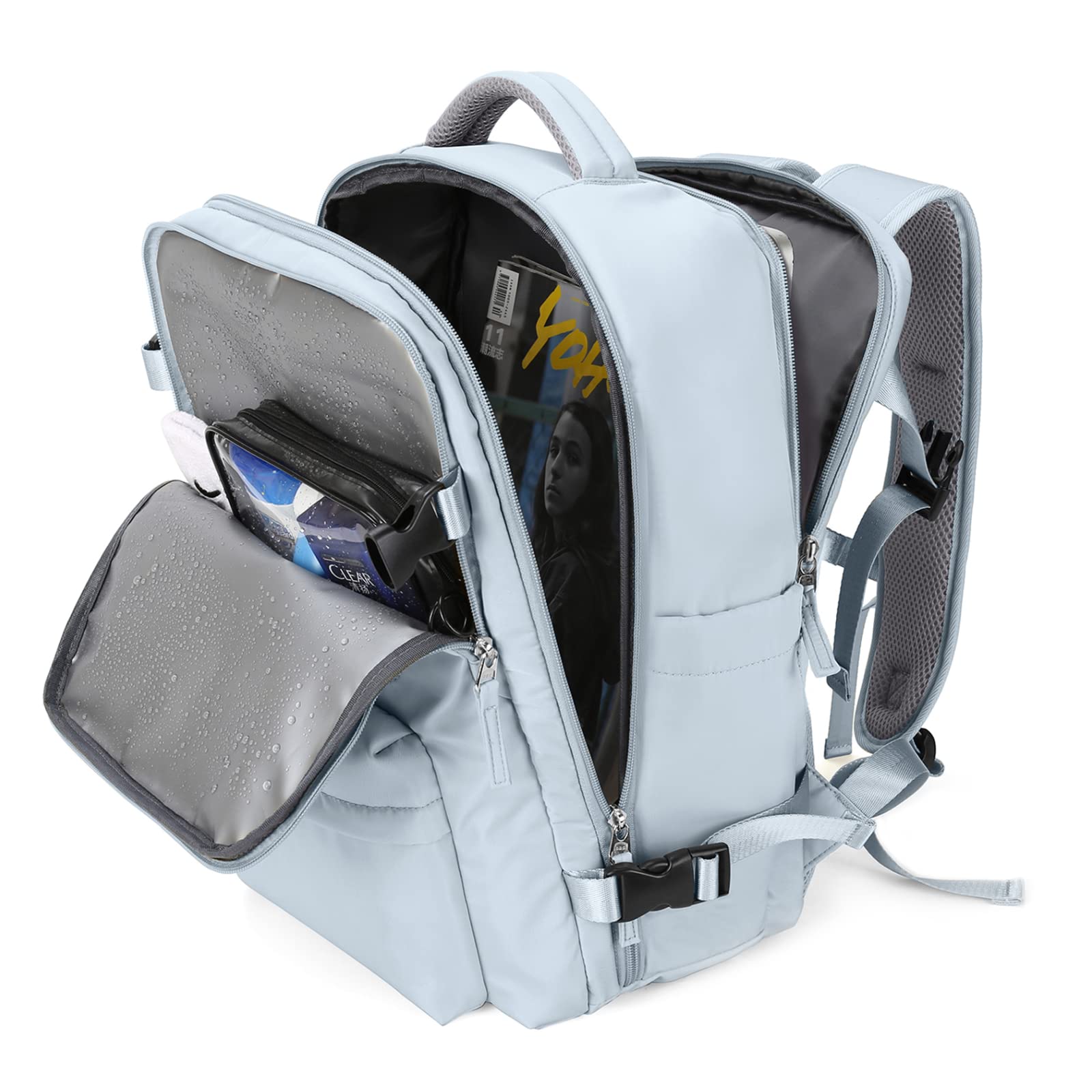 Large Travel Backpack Women Carry On Hiking Backpack Waterproof Outdoor Sports Casual Daypack Personal item Travel Bag Airplane Essentials Spirit Airline Flight Approved Shoes Compartment Men,Blue