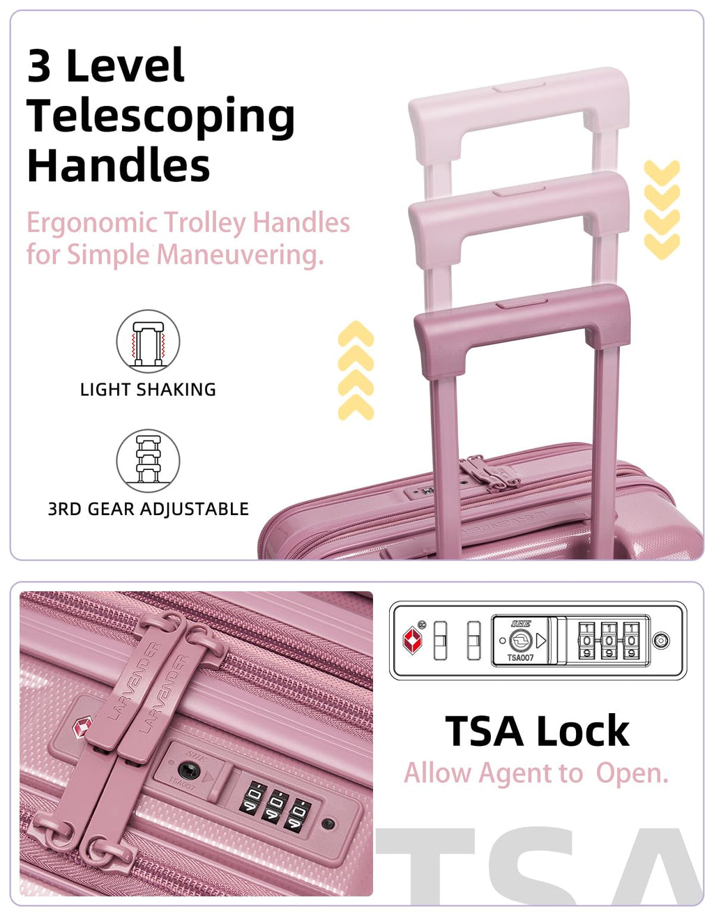 LARVENDER Carry On Luggage 22x14x9 Airline Approved, 20 Inch Expandable PC+ABS Hardside Carry On Luggage with Front Pocket Spinner Wheels TSA Lock for Women Men (Silk Rose)