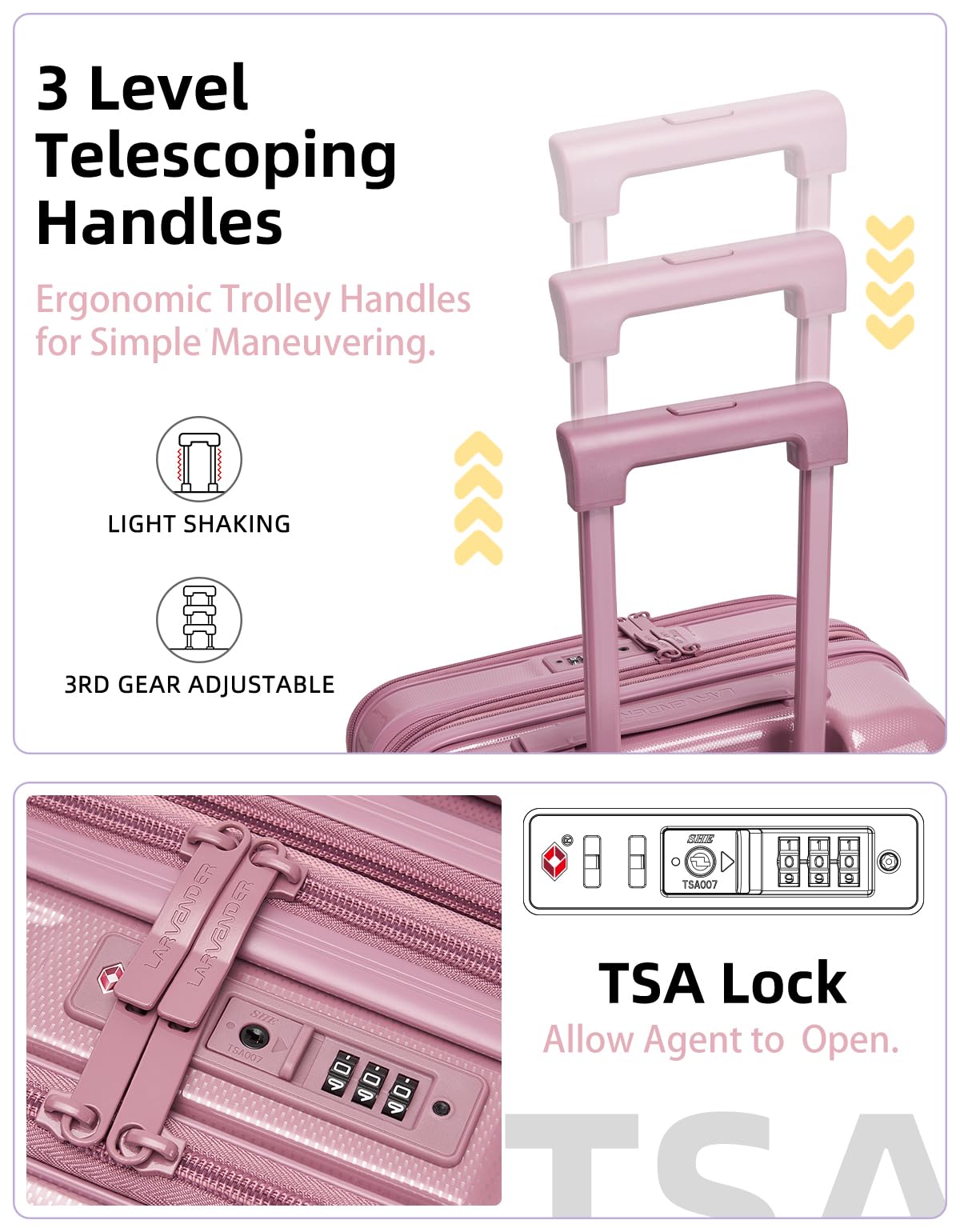 LARVENDER Carry On Luggage 22x14x9 Airline Approved, 20 Inch Expandable PC+ABS Hardside Carry On Luggage with Front Pocket Spinner Wheels TSA Lock for Women Men (Silk Rose)