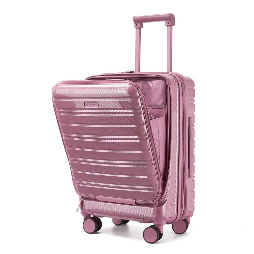 LARVENDER Carry On Luggage 22x14x9 Airline Approved, 20 Inch Expandable PC+ABS Hardside Carry On Luggage with Front Pocket Spinner Wheels TSA Lock for Women Men (Silk Rose)