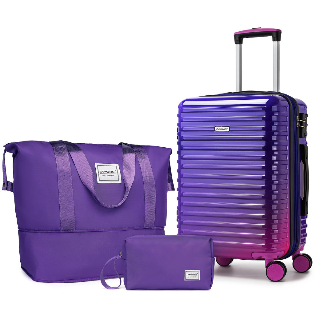 LARVENDER Carry on Luggage 22x14x9 Airline Approved, Expandable 20 Inch Hardside Suitcase with Wheels TSA Lock, PC+ABS Lightweight Carry on Suitcases for Women, Midnight Berry (20/DB/TB)