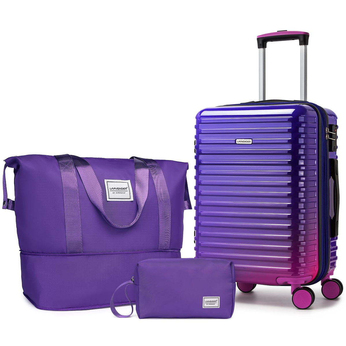 LARVENDER Carry on Luggage 22x14x9 Airline Approved, Expandable 20 Inch Hardside Suitcase with Wheels TSA Lock, PC+ABS Lightweight Carry on Suitcases for Women, Midnight Berry (20/DB/TB)