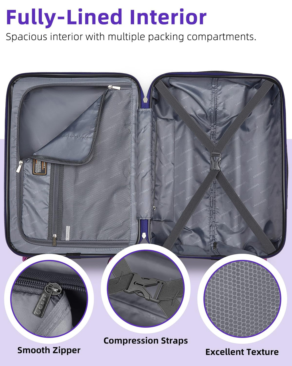 LARVENDER Carry on Luggage 22x14x9 Airline Approved, Expandable 20 Inch Hardside Suitcase with Wheels TSA Lock, PC+ABS Lightweight Carry on Suitcases for Women, Midnight Berry (20/DB/TB)