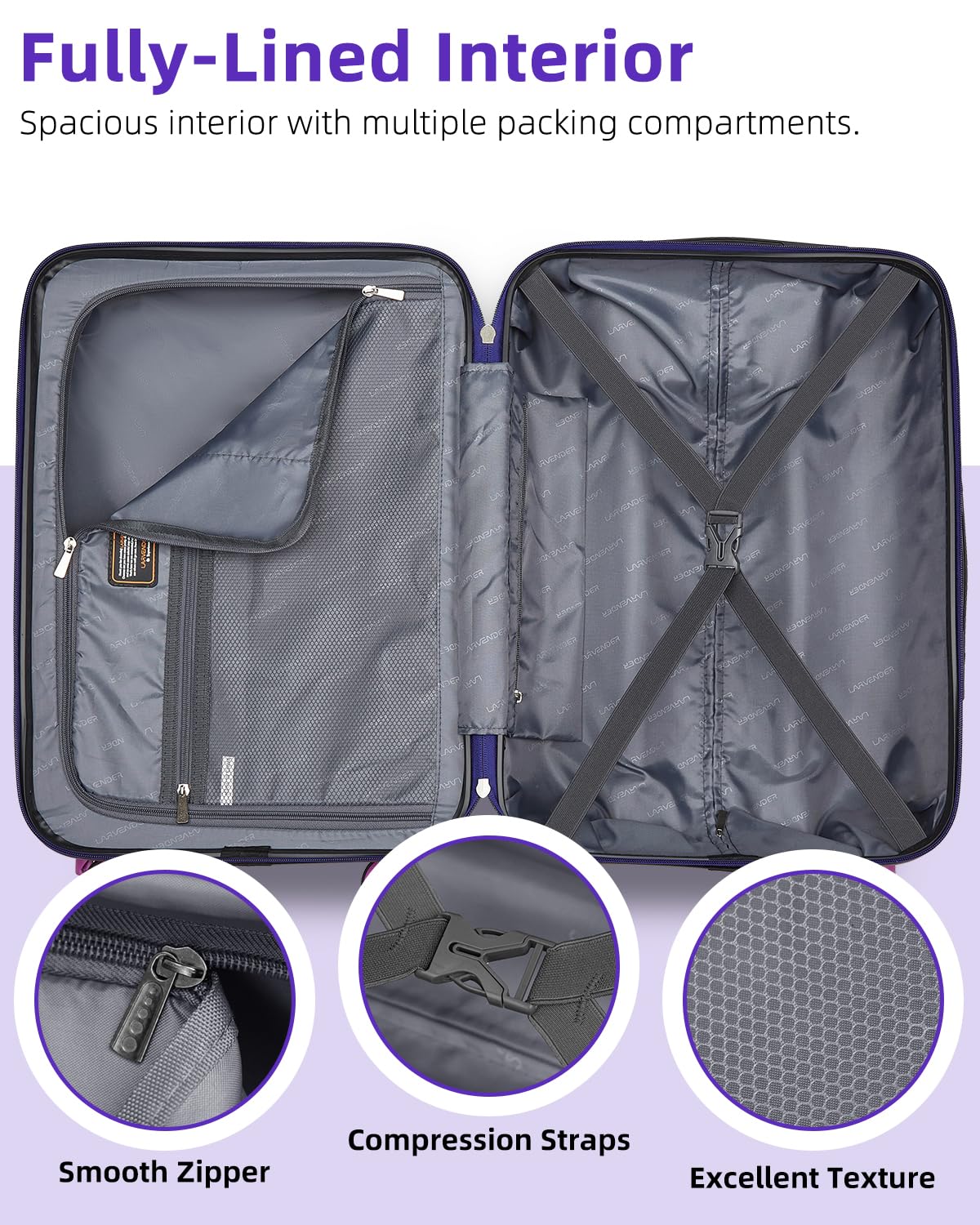 LARVENDER Carry on Luggage 22x14x9 Airline Approved, Expandable 20 Inch Hardside Suitcase with Wheels TSA Lock, PC+ABS Lightweight Carry on Suitcases for Women, Midnight Berry (20/DB/TB)