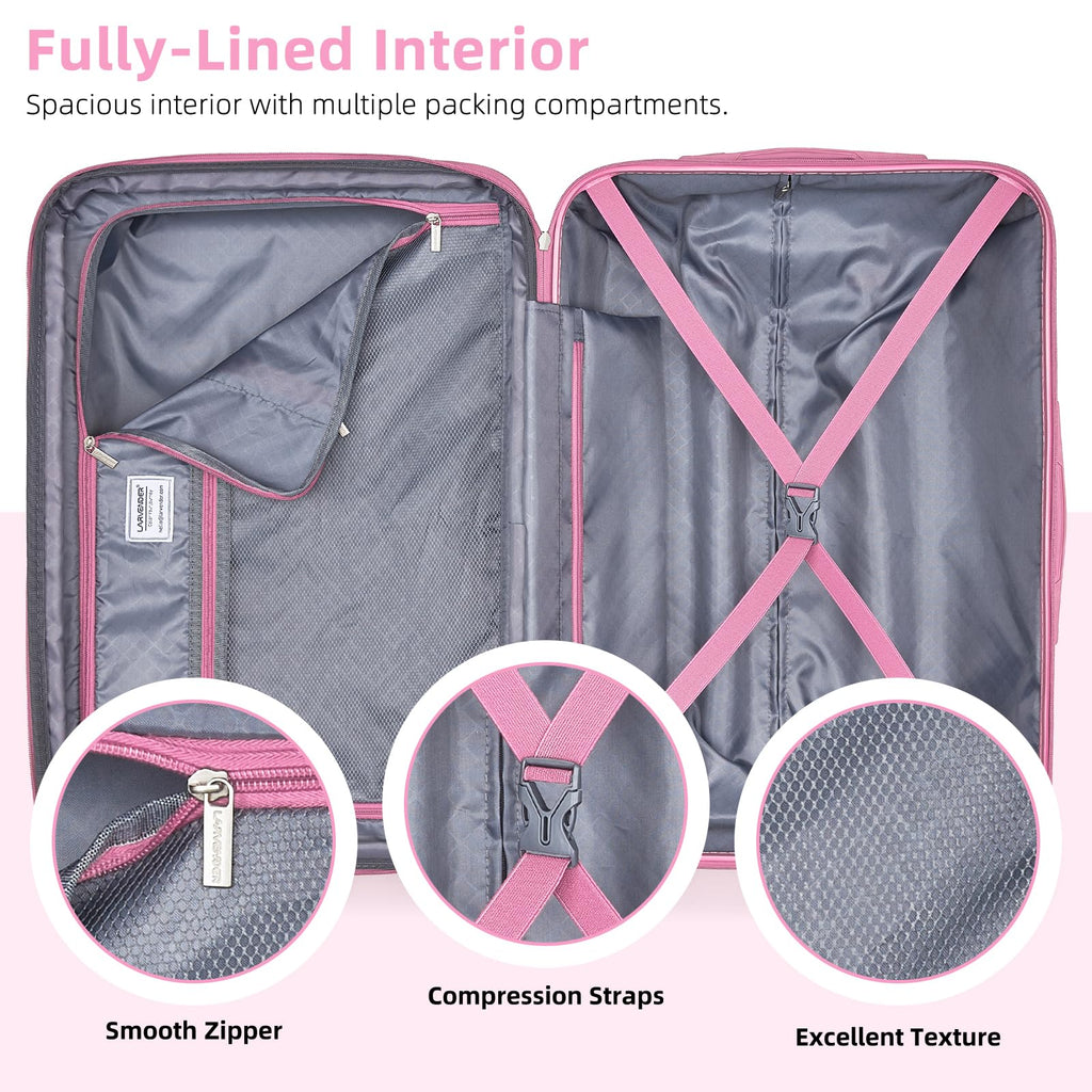 LARVENDER Carry on Luggage 22x14x9 Airline Approved Hardshell Suitcase with Wheels TSA Lock, PC+ABS Lightweight Suitcase Set for Women with Travel Backpack, Peach Sparkling, 3 Piece Set