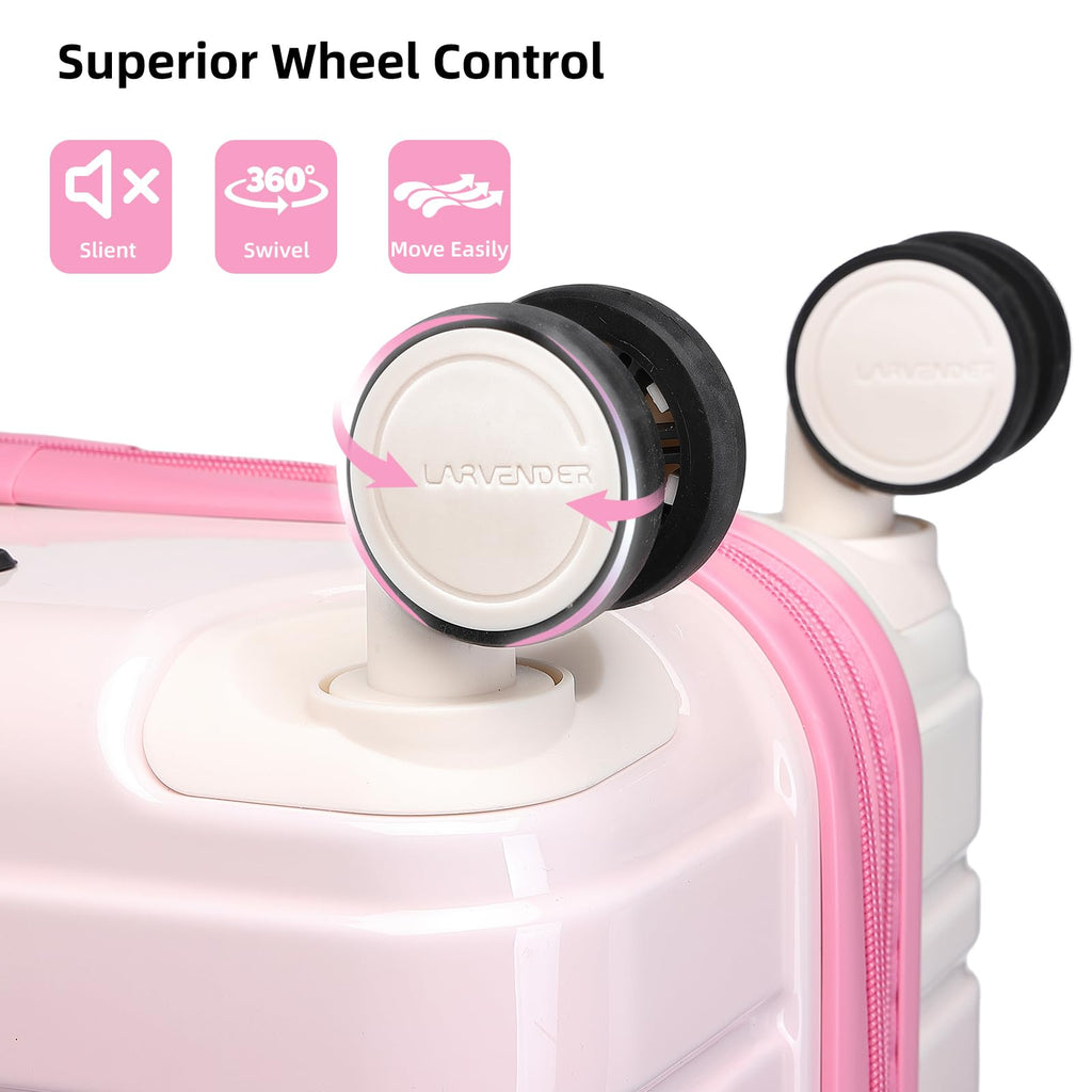 LARVENDER Carry on Luggage 22x14x9 Airline Approved Hardshell Suitcase with Wheels TSA Lock, PC+ABS Lightweight Suitcase Set for Women with Travel Backpack, Peach Sparkling, 3 Piece Set