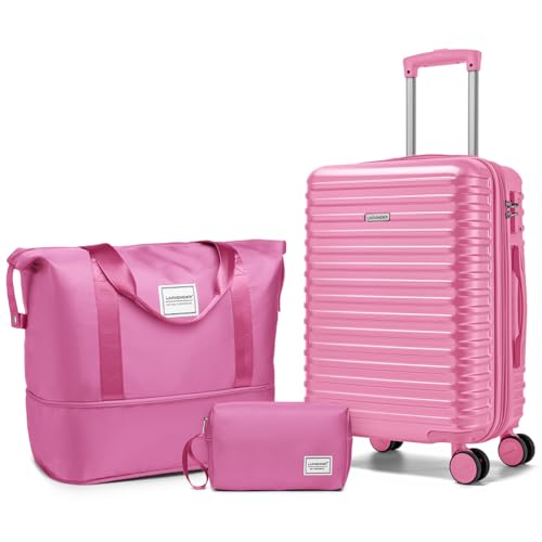 LARVENDER Expandable Carry on Luggage 20inch Suitcase with Wheels, Berry