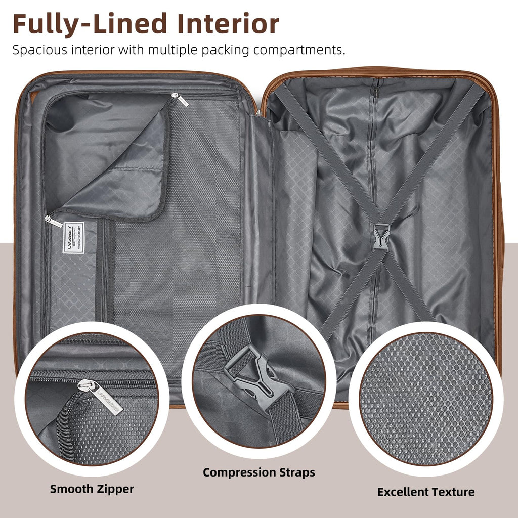 LARVENDER Luggage Sets 3 Piece Expandable Carry on Luggage 22x14x9 Airline Approved Hardshell Suitcase with Wheels TSA Lock, Lightweight Suitcase Set for Women with Travel Backpack, Maple