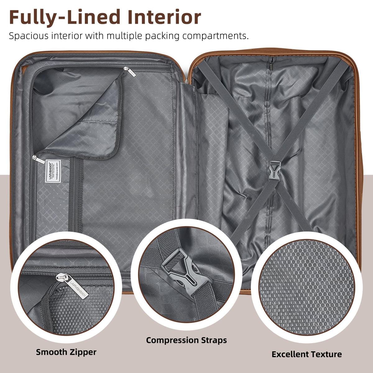LARVENDER Luggage Sets 3 Piece Expandable Carry on Luggage 22x14x9 Airline Approved Hardshell Suitcase with Wheels TSA Lock, Lightweight Suitcase Set for Women with Travel Backpack, Maple