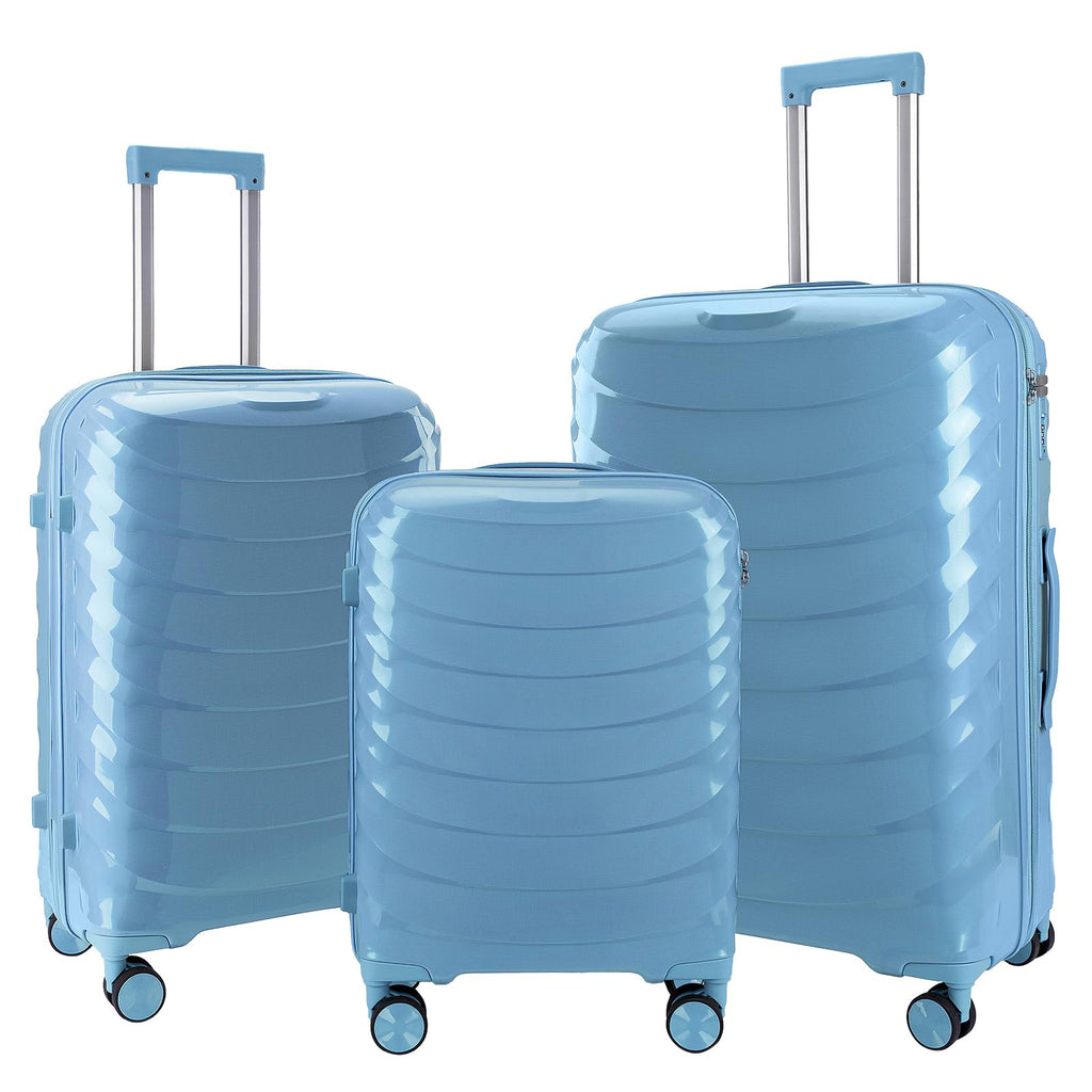LARVENDER Luggage Sets 3 Piece, Hardside PP Carry On Luggage Suitcase with 360° Spinner Wheels Suitcase Sets for Women Men, Blue