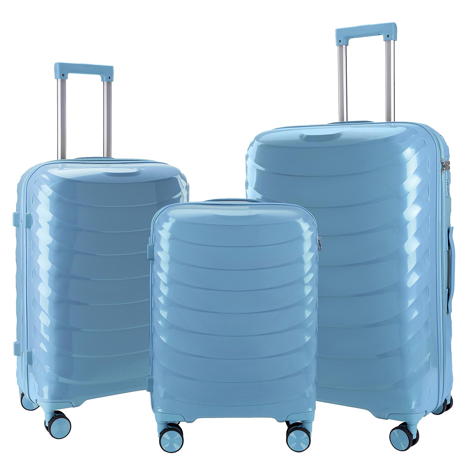 LARVENDER Luggage Sets 3 Piece, Hardside PP Carry On Luggage Suitcase with 360° Spinner Wheels Suitcase Sets for Women Men, Blue