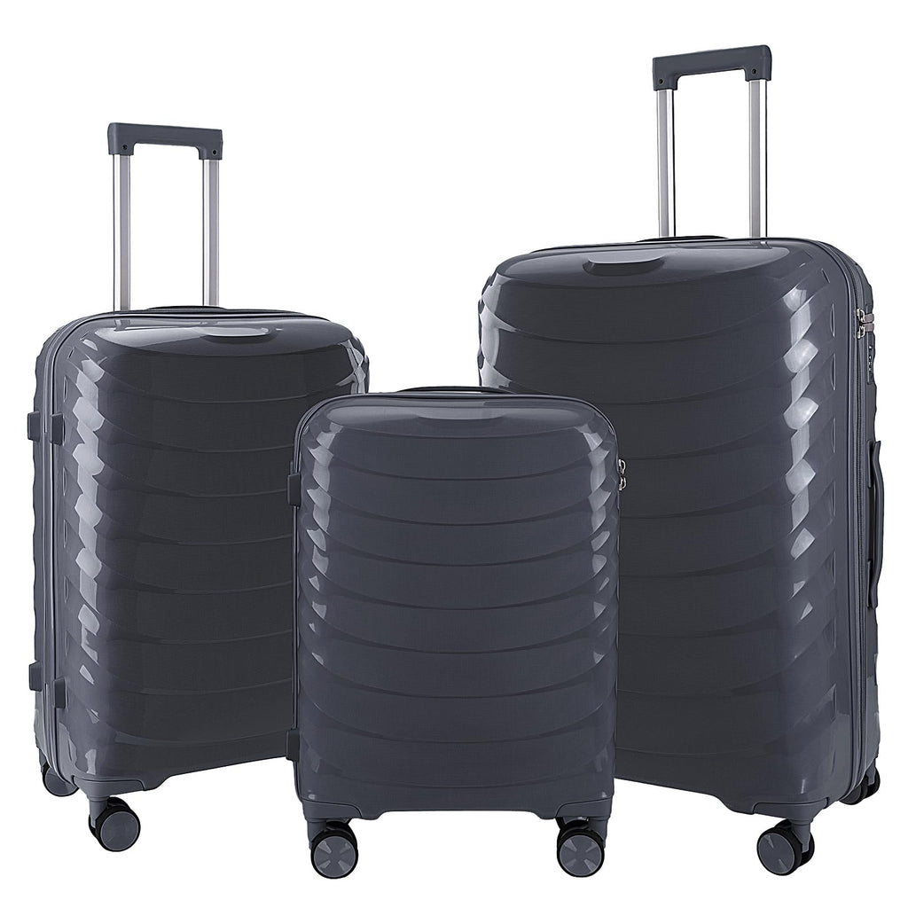LARVENDER Luggage Sets 3 Piece, Hardside PP Carry On Luggage Suitcase with 360° Spinner Wheels Suitcase Sets for Women Men, Dark Grey