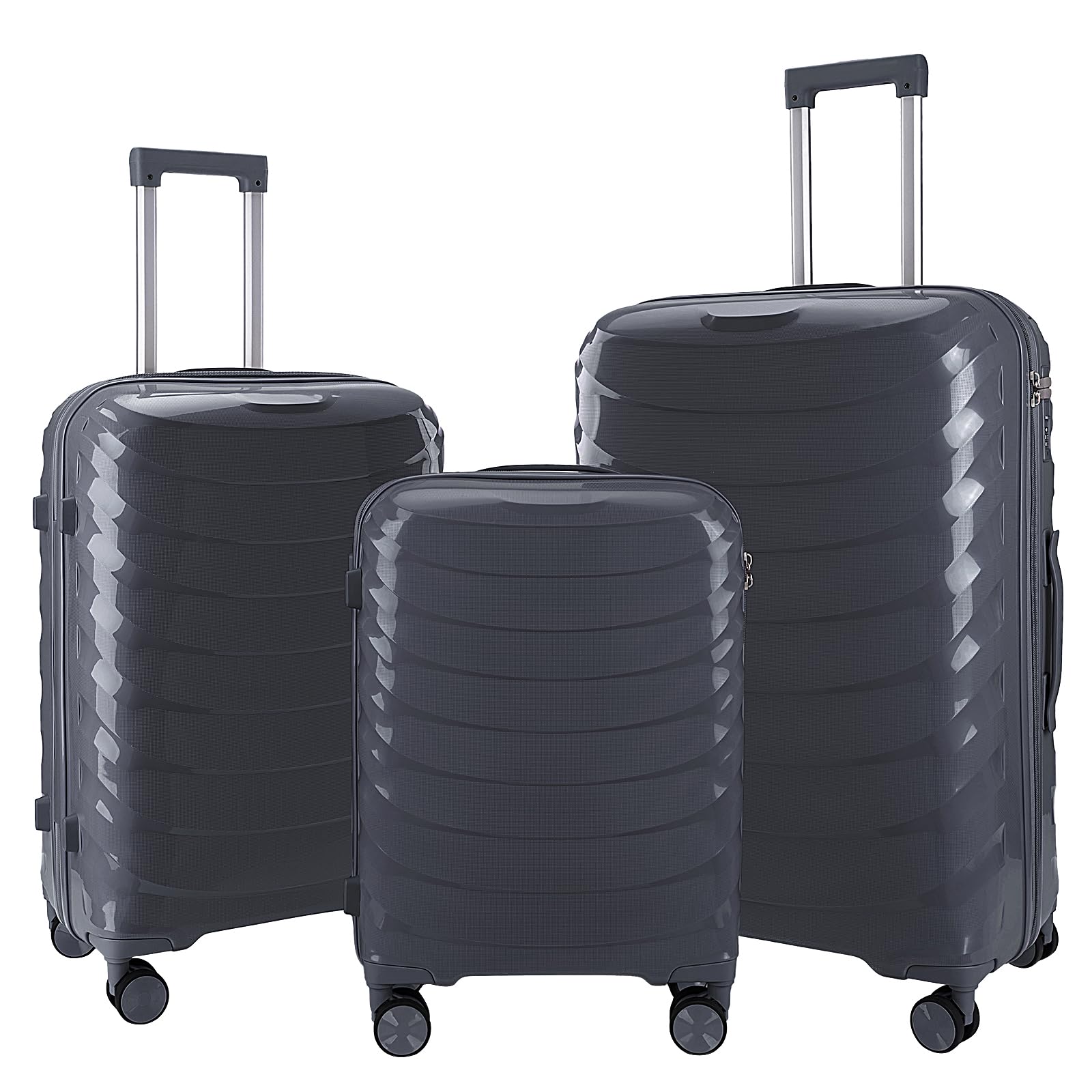 LARVENDER Luggage Sets 3 Piece, Hardside PP Carry On Luggage Suitcase with 360° Spinner Wheels Suitcase Sets for Women Men, Dark Grey