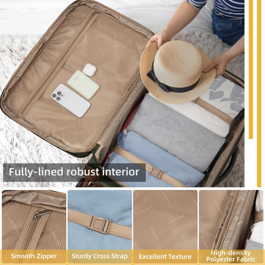 LARVENDER Luggage Sets 4 Piece, Softside Carry On Luggage Suitcase Set with 360° Spinner Wheels for Women Men(28/24/20/18) Army Green