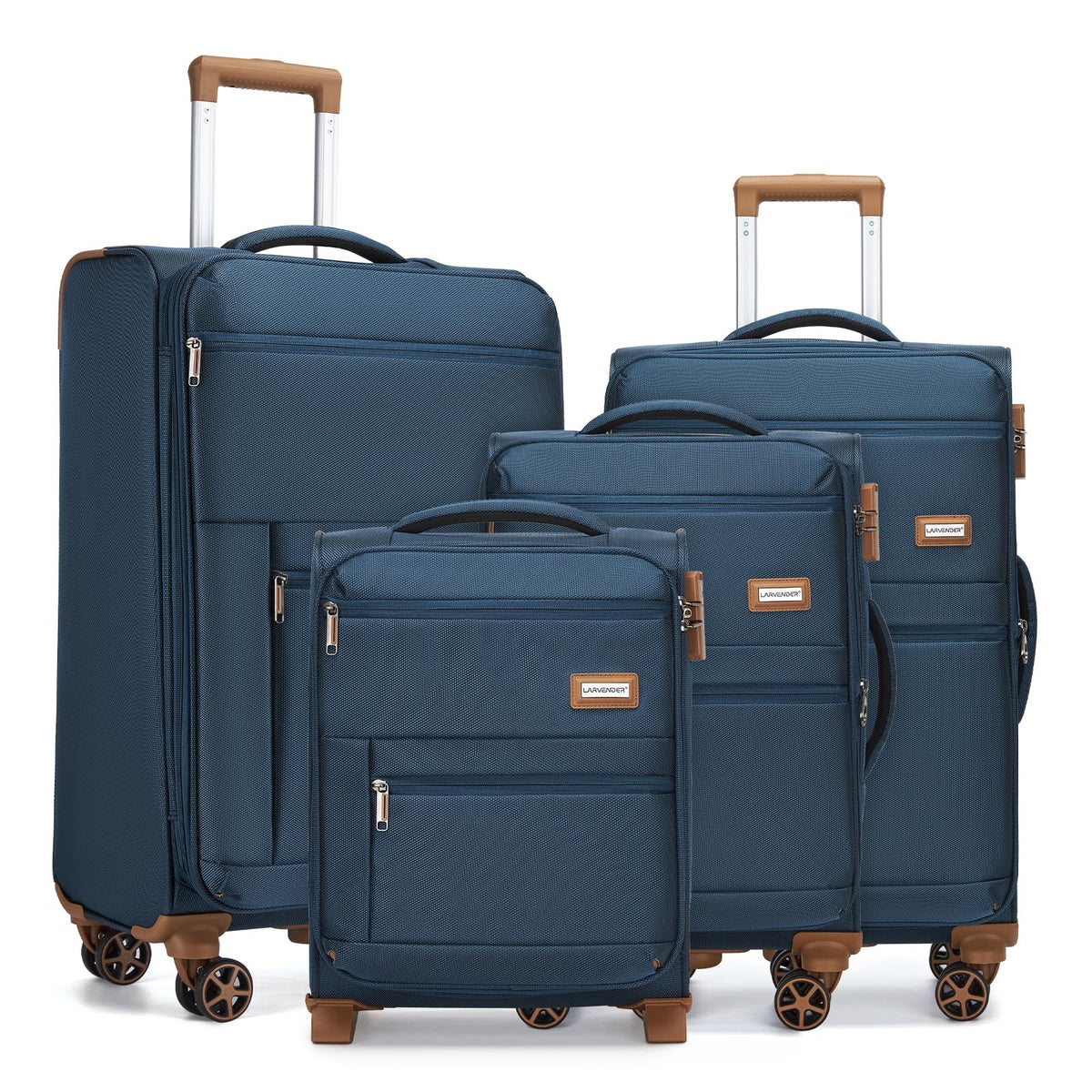 LARVENDER Luggage Sets 4 Piece, Softside Carry On Luggage Suitcase Set with 360° Spinner Wheels for Women Men(28/24/20/18) Navy Blue