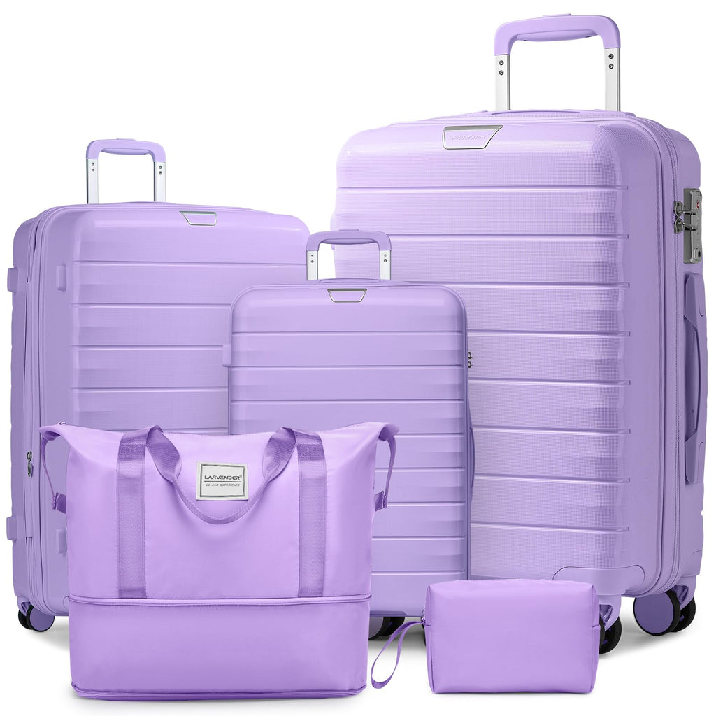 LARVENDER Luggage Sets 5 Piece with Duffel Bag Expandable(Only 28 inch) Hardside PP Carry On Luggage with 360° Spinner Wheels TSA Lock Luggage Sets for Women, Lavender