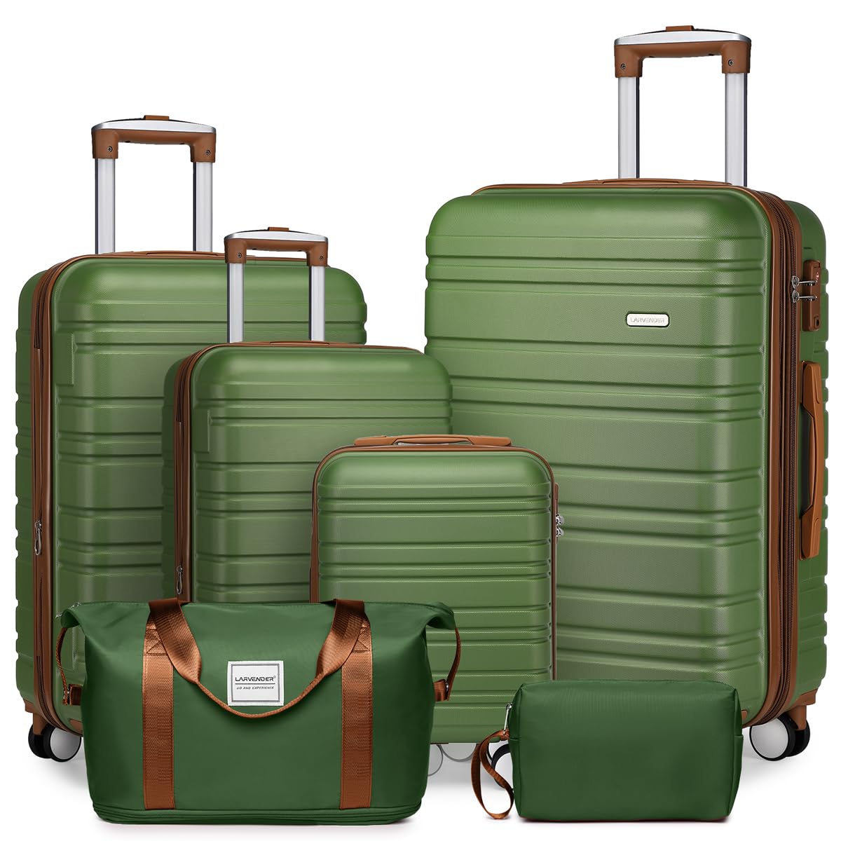 LARVENDER Luggage Sets 6 Piece, Expandable Hardside Carry on Suitcase Set with Spinner Wheels, Lightweight Rolling Luggage Sets for Women with TSA Lock, Green