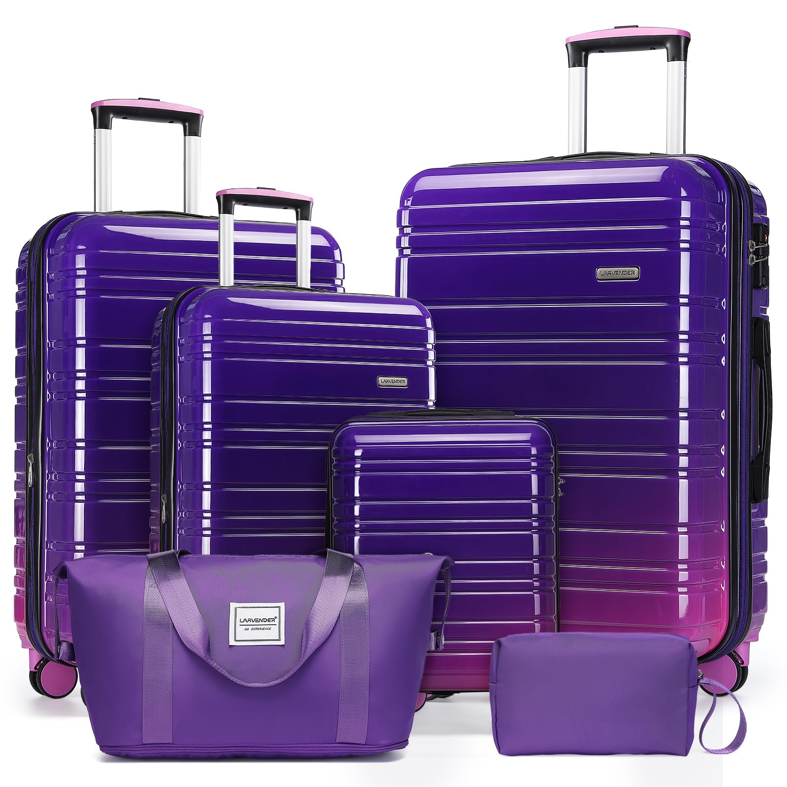 LARVENDER Luggage Sets 6 Piece, Expandable PC+ABS Hardside Multicolor Suitcase Sets with TSA Lock Double Spinner Wheels, Midnight Berry