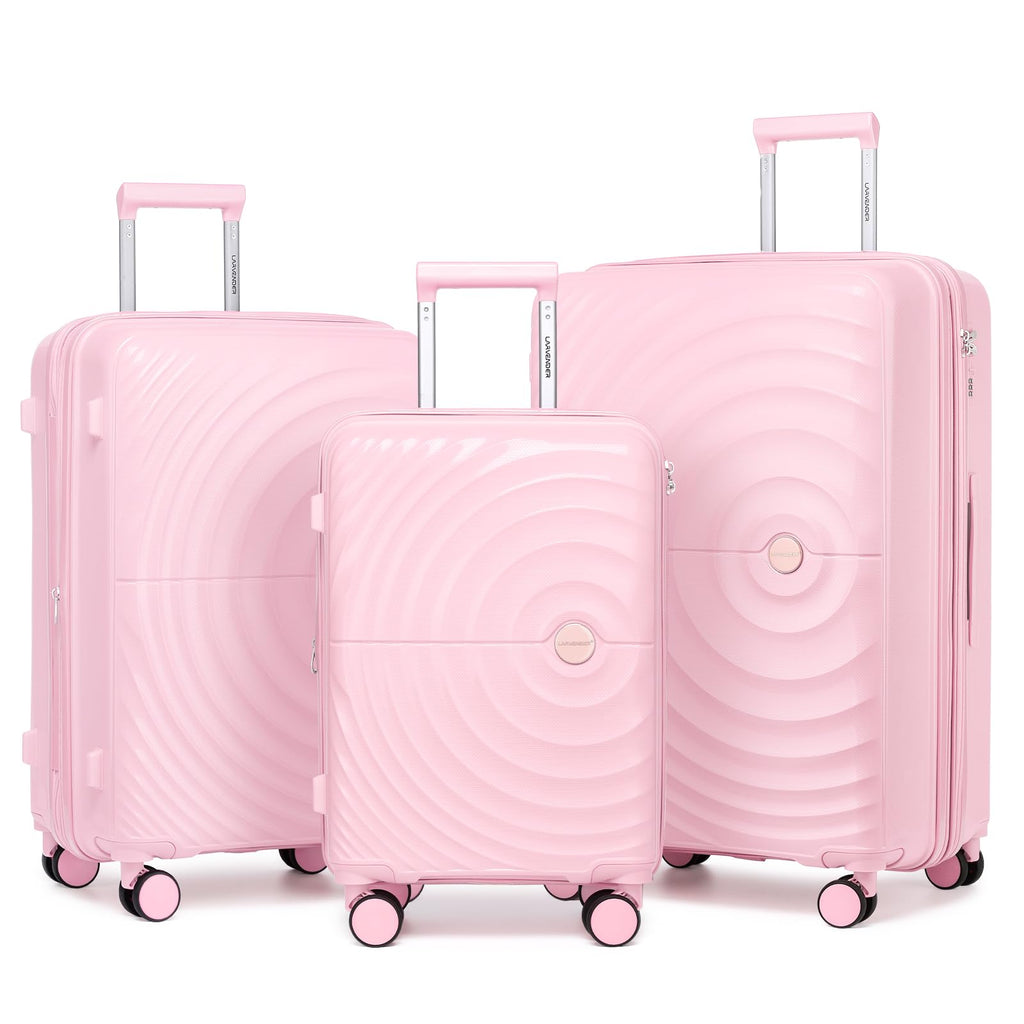LARVENDER Luggage Sets, Suitcase Set 3 Piece Expandable Luggage PP Lightweight Large Suitcases with Wheels for Women (3 piece set,Light Pink)