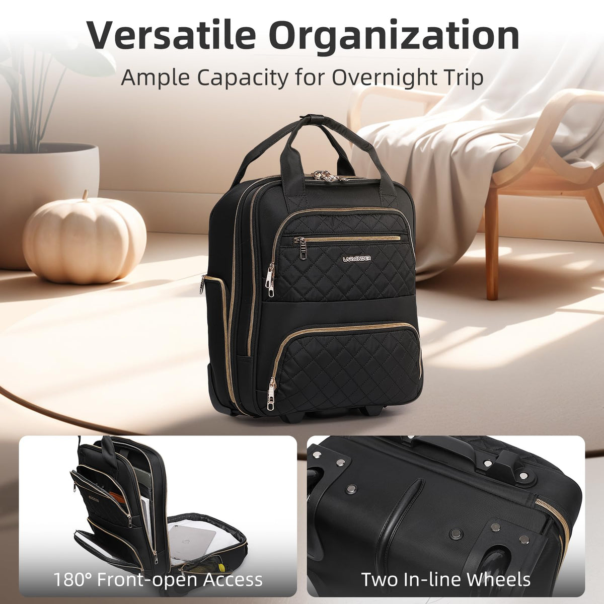 LARVENDER Softside Carry On Luggage 4 Piece, Expandable Carry On Luggage 22x14x9 Airline Approved Underseat Suitcase with Spinner Wheels TSA Lock, Black (16/20/BP/TB)
