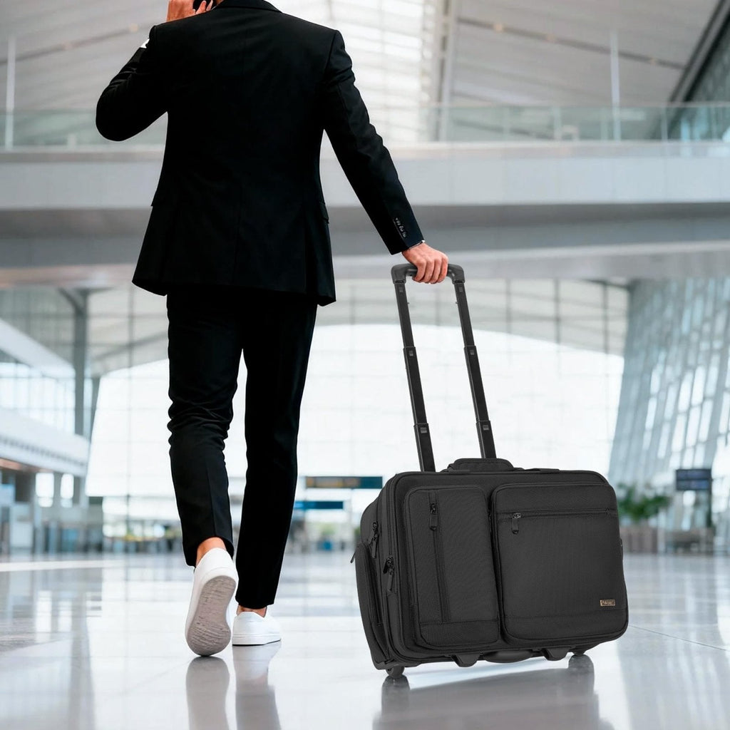 LASUK Rolling Laptop Bag, Wheeled Briefcase 17.3 inch Rolling Briefcase, Overnight Roller Bag, Repellent Travel Roller Underseat Bag