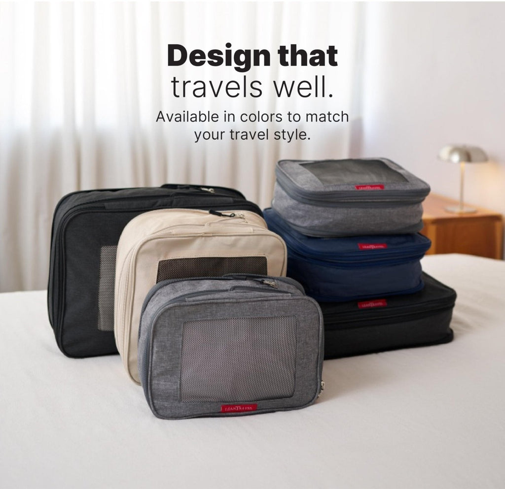 LeanTravel Premium Compression Packing Cubes for Travel - Luggage Organizers with Double Zipper - Sturdy Bags for Suitcase (6 - Pack, Navy Blue)