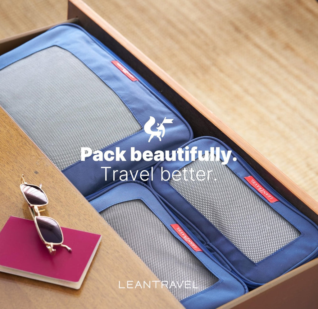 LeanTravel Premium Compression Packing Cubes for Travel - Luggage Organizers with Double Zipper - Sturdy Bags for Suitcase (6 - Pack, Navy Blue)
