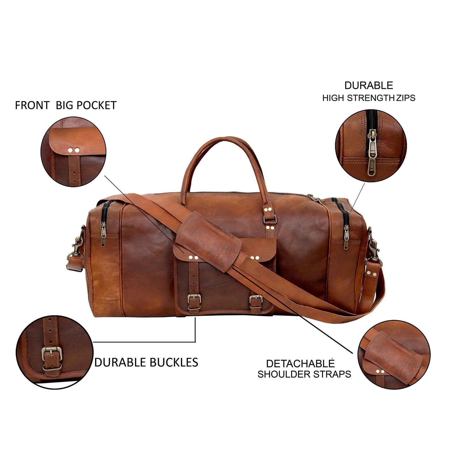 Leather 24 Inch Luggage Handmade Duffel Bag Carryall Weekender Travel Overnight Gym Sports Carry On Duffel Bag For Men And Women