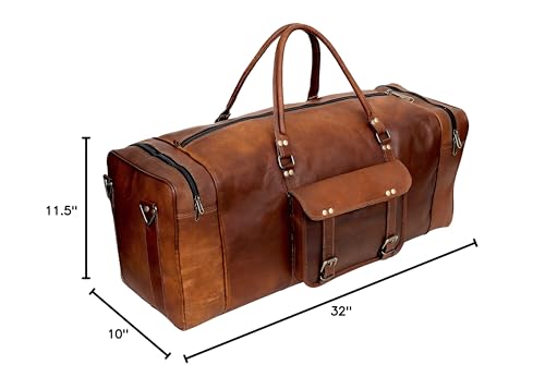 Leather 24 Inch Luggage Handmade Duffel Bag Carryall Weekender Travel Overnight Gym Sports Carry On Duffel Bag For Men And Women
