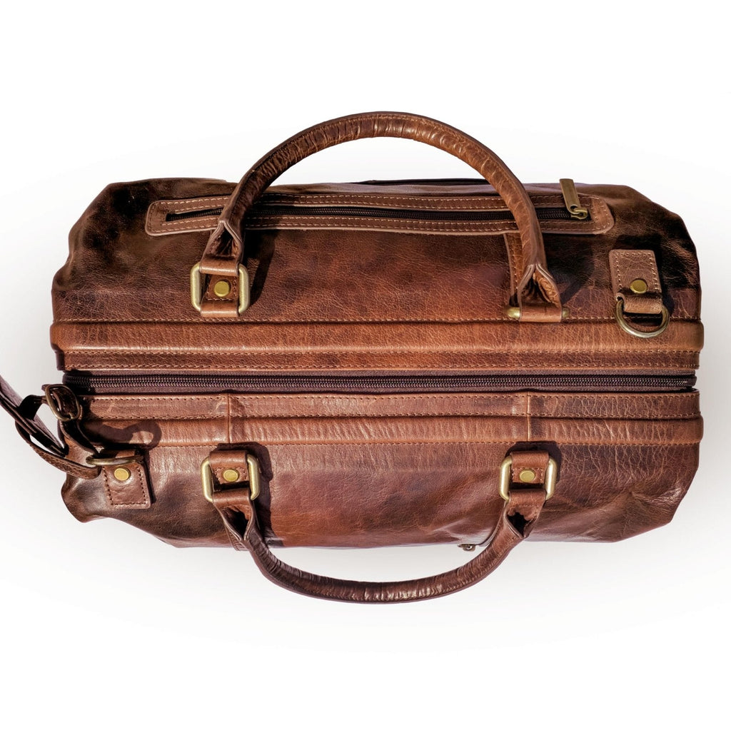 Leather Duffle Adventure Bag Weekender Travel Luggage with Shoe Compartment