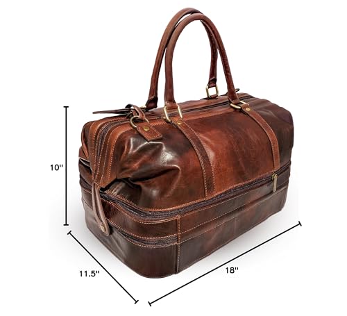 Leather Duffle Adventure Bag Weekender Travel Luggage with Shoe Compartment