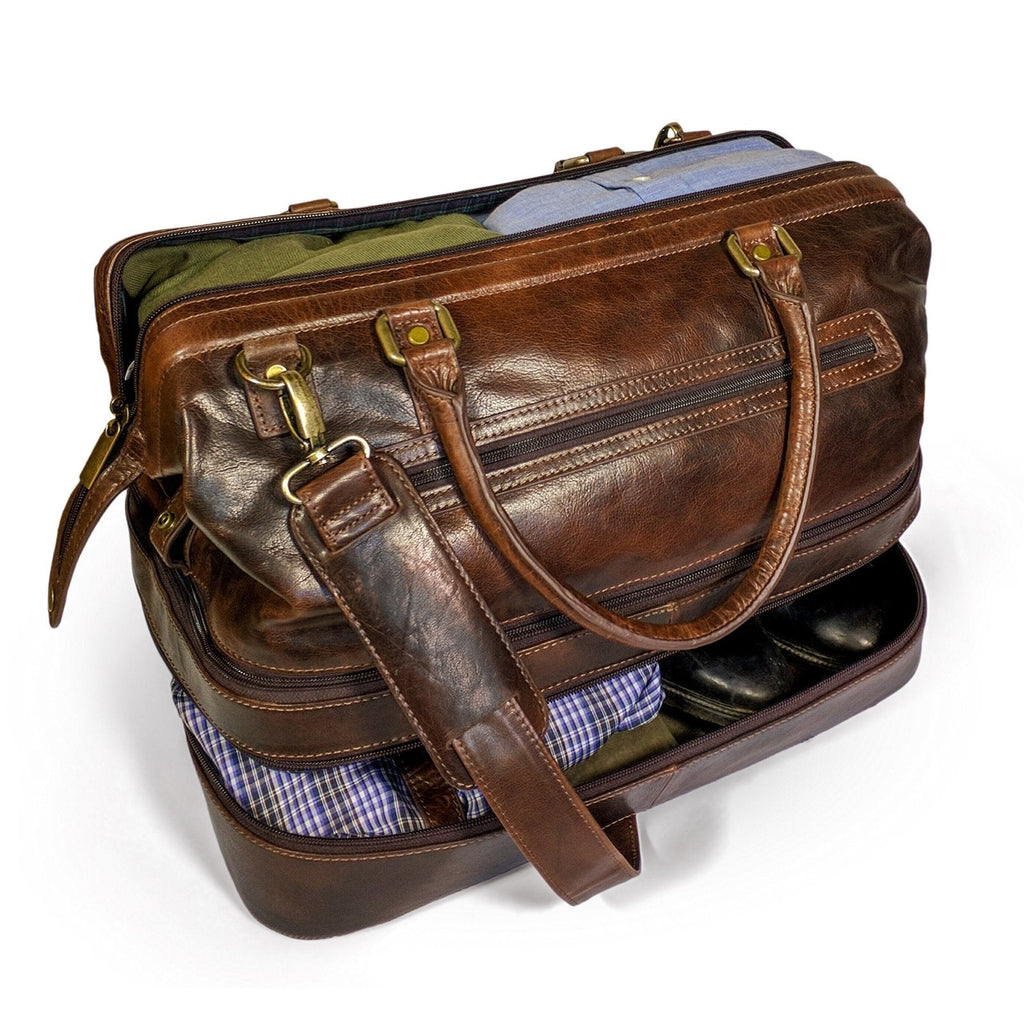 Leather Duffle Adventure Bag Weekender Travel Luggage with Shoe Compartment