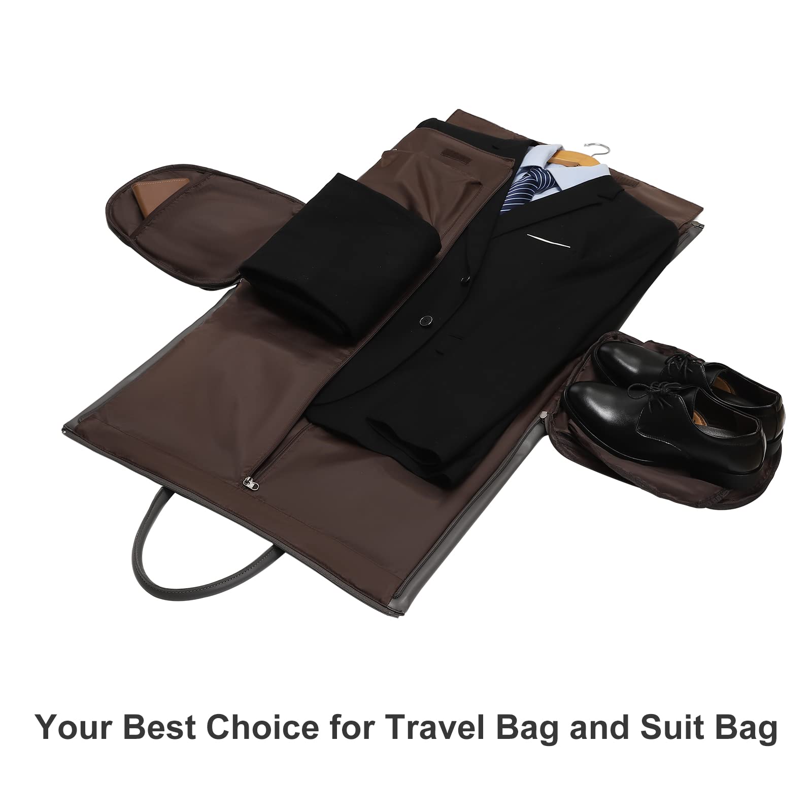 Leather Garment Bag for Travel, Modoker Carry On Suit Carrier Travel Bag with Shoulder Strap - Ideal for Business Trips and Weekend Getaways - The Garment Duffel Bag for Traveling Men Women