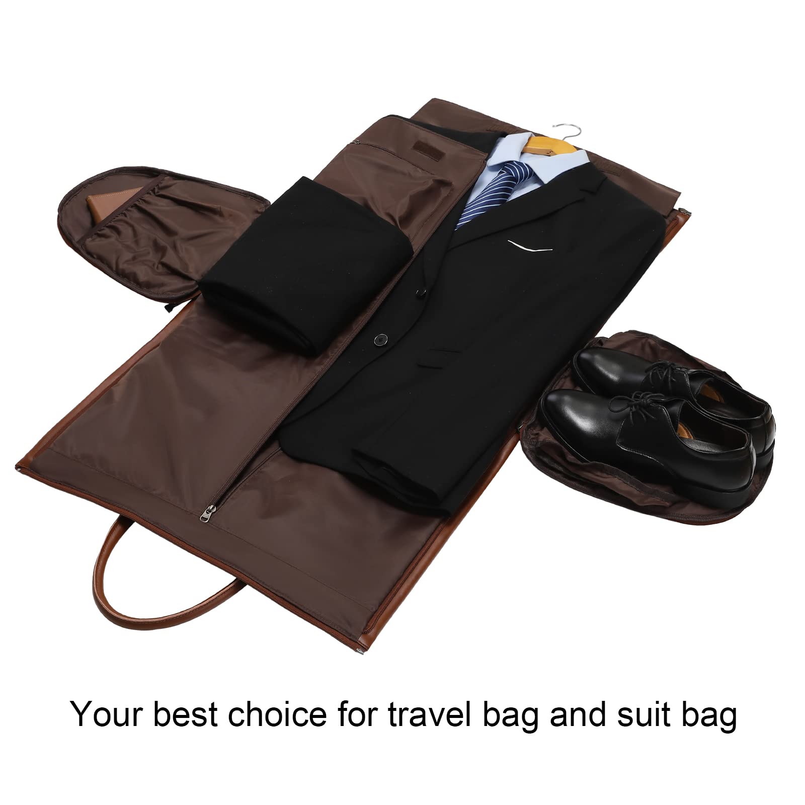 Leather Garment Bag for Travel, Modoker Carry On Suit Carrier Travel Bag with Shoulder Strap/Multiple Pockets - Ideal for Business Trips & Weekend Getaways - The Garment Duffel Bag for Traveling Men