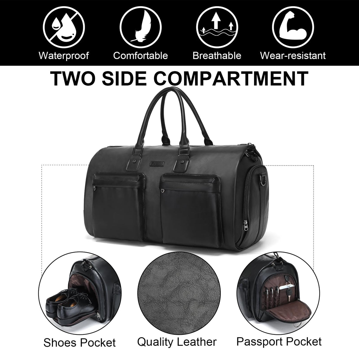 Leather Garment Bag for Travel, Modoker Carry On Suit Carrier Travel Bag with Shoulder Strap/Multiple Pockets - Ideal for Business Trips & Weekend Getaways - The Garment Duffel Bag for Traveling Men