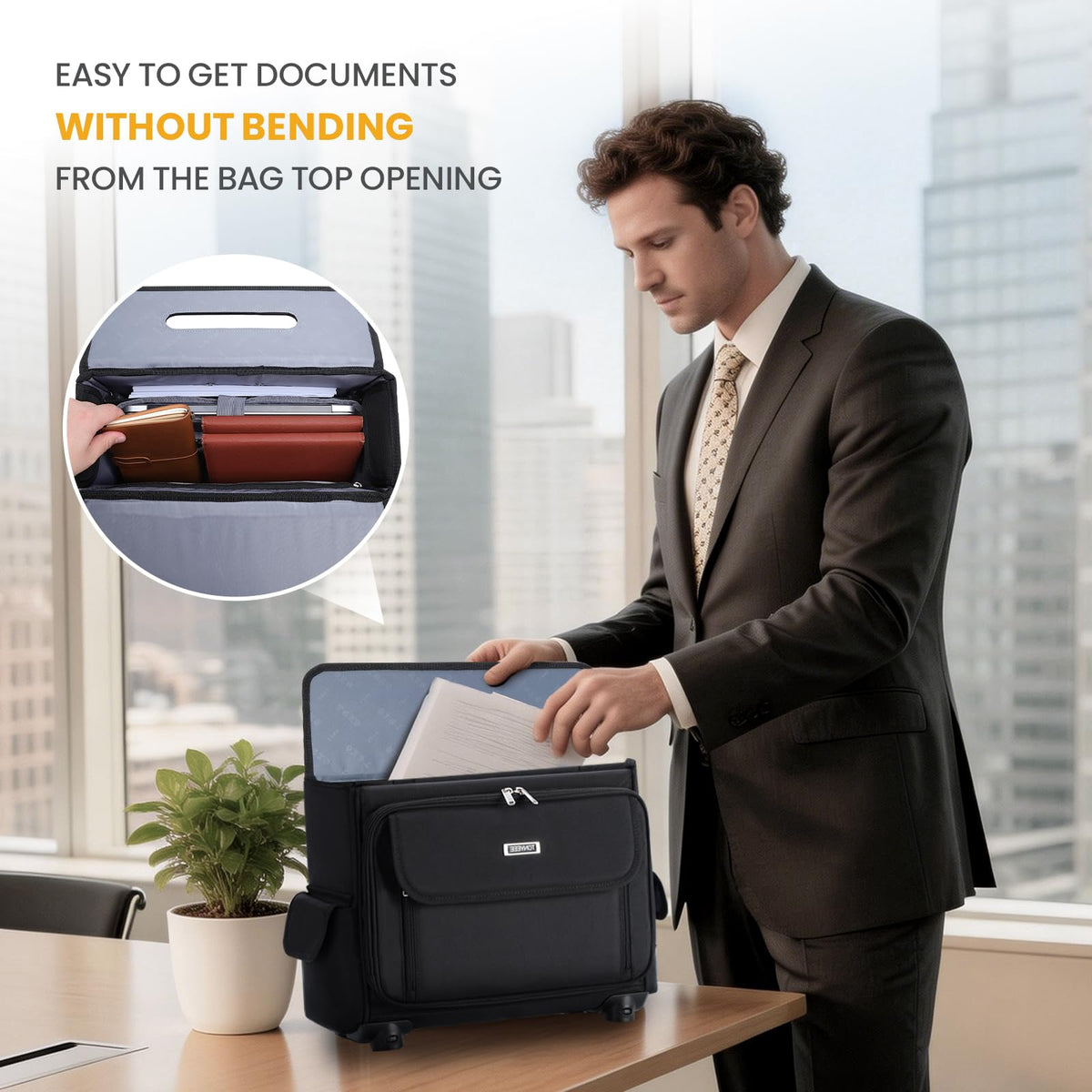 Lekespring Rolling Briefcase 17.3 Inch Laptop Bag with Wheels Ballistic Nylon Wheeled Business Case for Men Women Underseat Carry On Rolling Work Bag Detachable 360 Spinner Wheels File Organizer