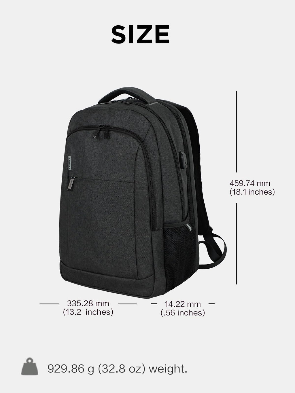 Lenovo B325 Laptop Backpack 35L – Anti - Theft, Water - Resistant, USB Charging Port, Fits 16 - Inch Laptops, 2 Compartments, Luggage Strap, Travel Backpack for Work, School, Men & Women, Black