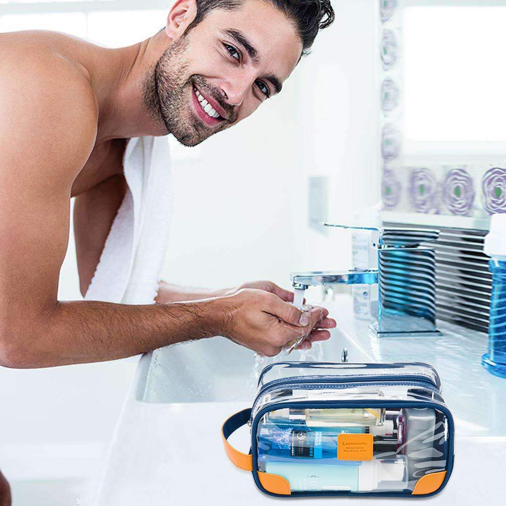 Lermende Clear Toiletry Bag for Traveling, Large Toiletry Bag for Men. Hanging Dopp Kit/Travel kit/Clear Mens Bag/Unisex Bathroom Travel Bag for Mens(Blue)