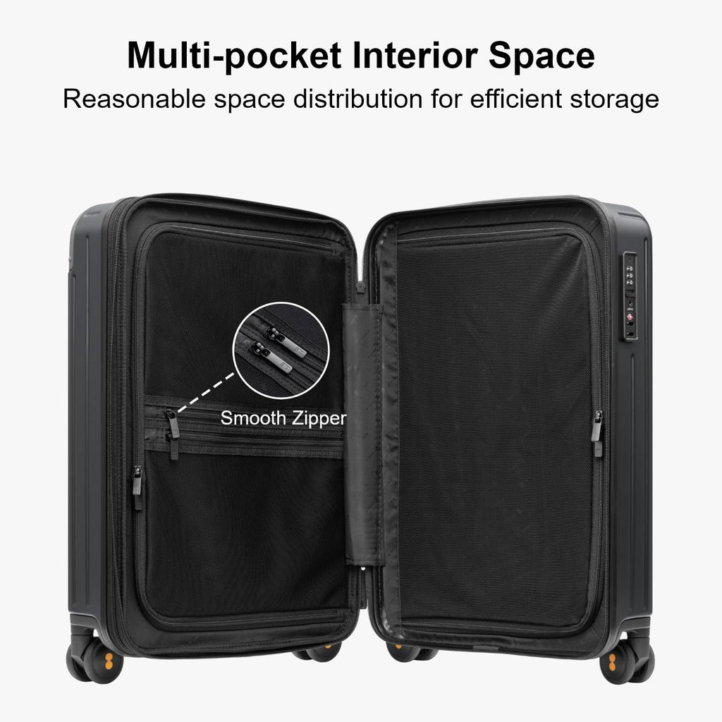 LEVEL8 Carry on Luggage Airline Approved, Hardshell Suitcases with Spinner Wheels, PC Expandable Luggage, 20 Inch, Black