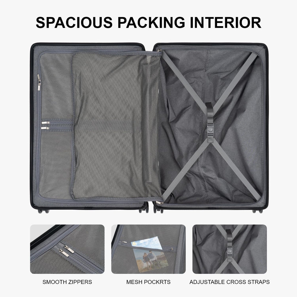 LEVEL8 Checked Luggage, Large Hardside Suitcases with Wheels 28 Inch Luggage, Luminous Textured Lightweight Hard Shell Suitcases Locks Tsa Approved, Black